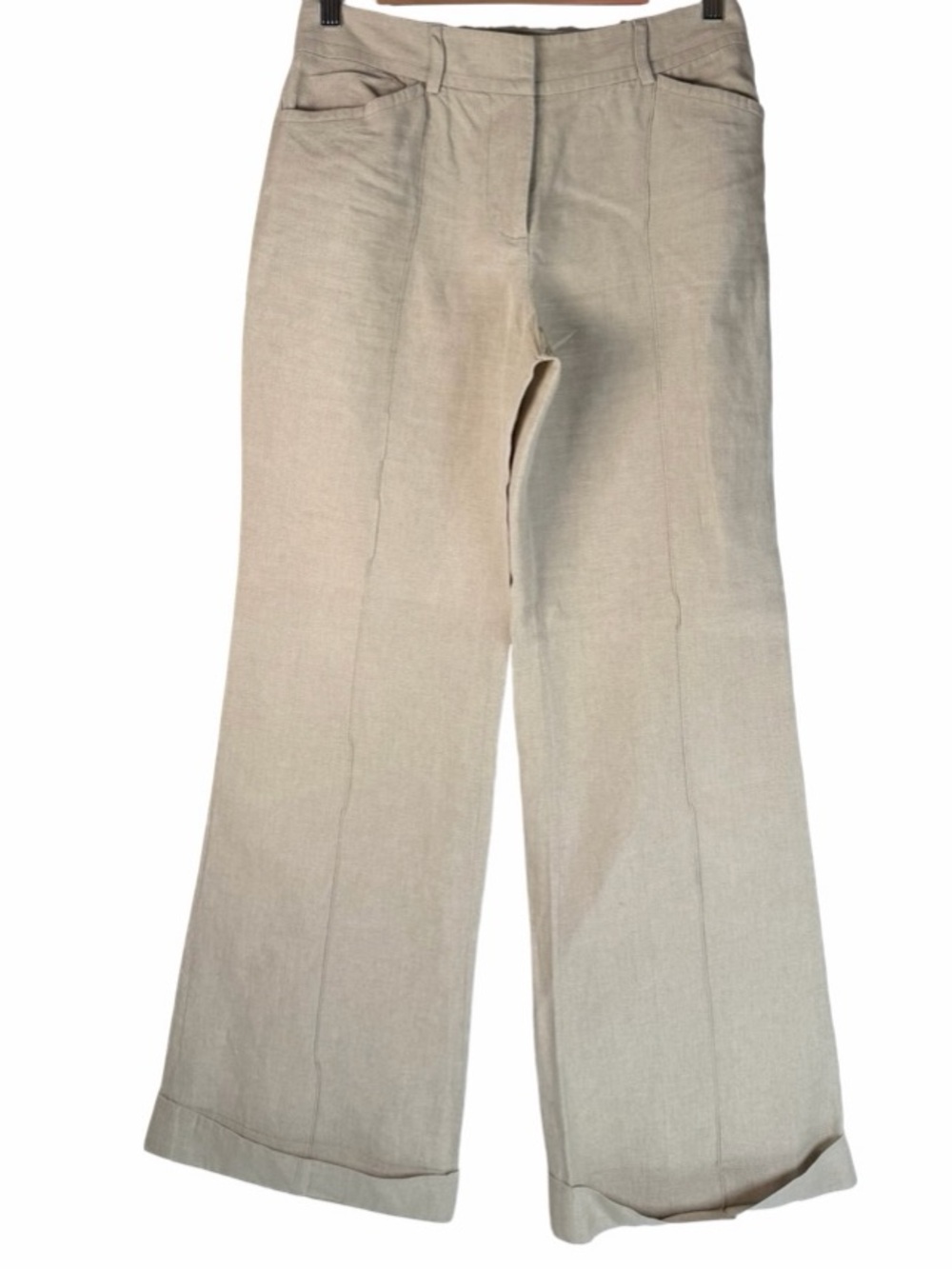 J. Crew 100% Linen Beige Cuff Wide Leg High Rise Trouser Pants Women’s Size 6